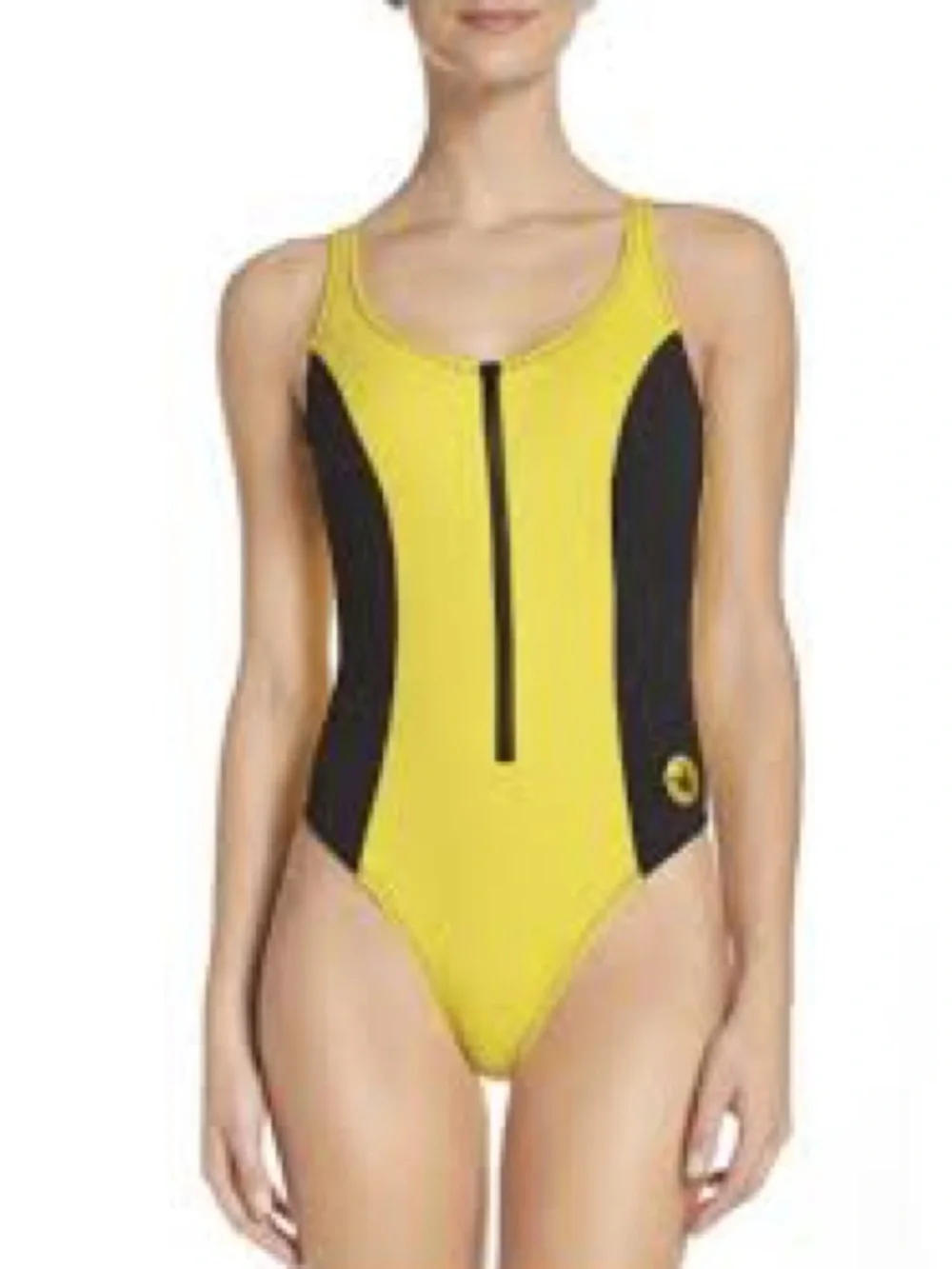 Body Glove NWT time after Yellow and Black Front Zip Athletic One-Piece Swimsuit - Picture 2 of 8